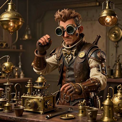 Steampunk Inventor in Vintage Workshop