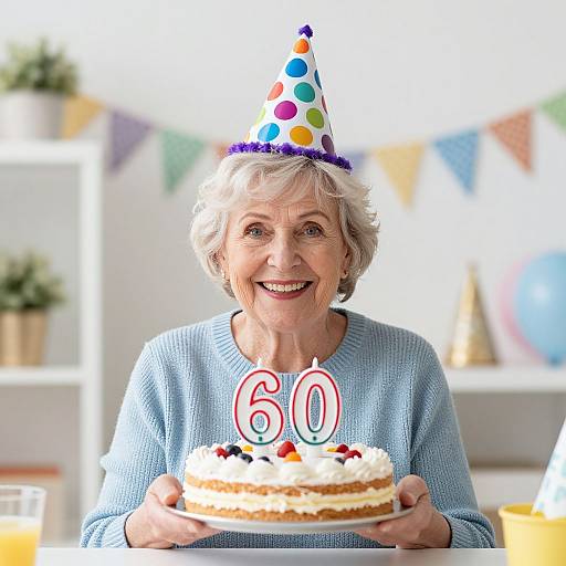 Smiling Senior Woman Celebrates 60th Birthday