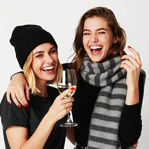 Two Laughing Women with Wine Glass