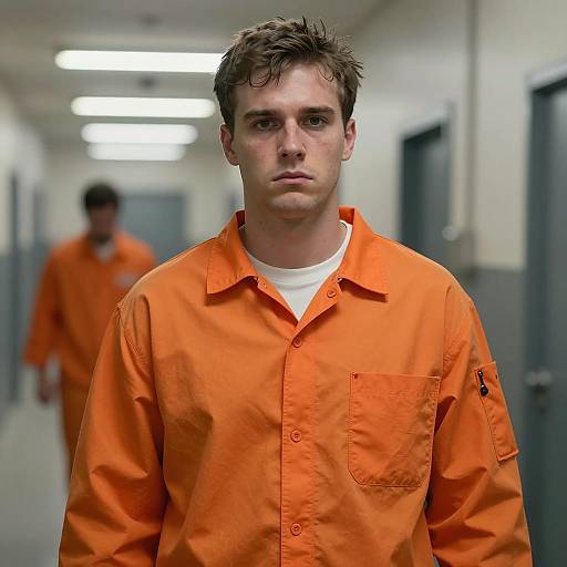Young Man in Orange Prison Jumpsuit