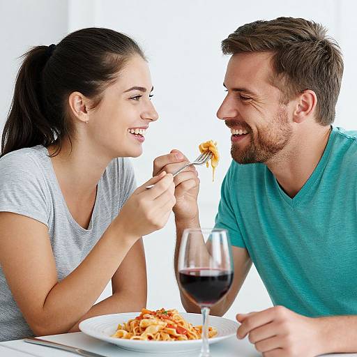 Happy Couple Sharing Food Moment