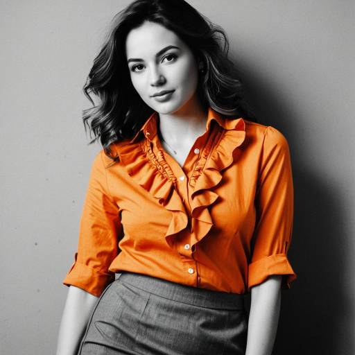 Elegant Woman in Ruffle Shirt and Skirt