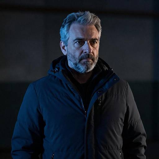 Blue-Hued Industrial Portrait of Man