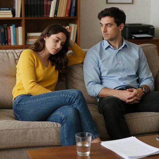 Intimate Moment on a Beige Couch