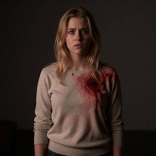 Mysterious Blonde in Blood-Stained Sweater