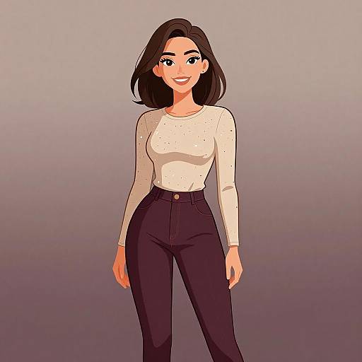 Smiling Woman in Casual Embellished Outfit