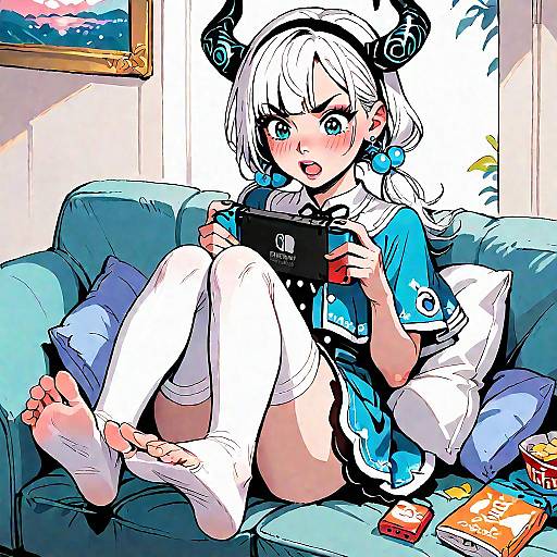 Anime Girl Playing Nintendo Switch