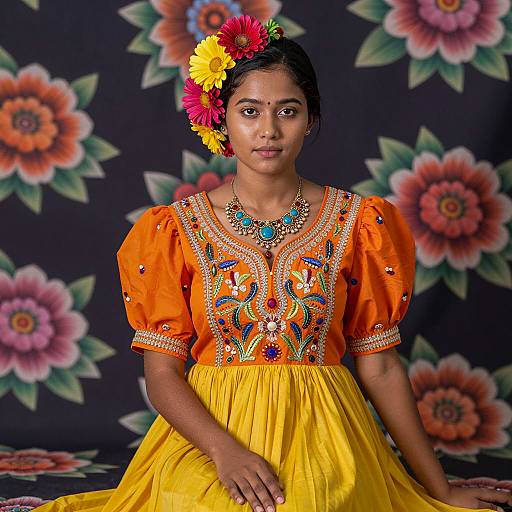 Vibrant Portrait of Young Woman in Dress