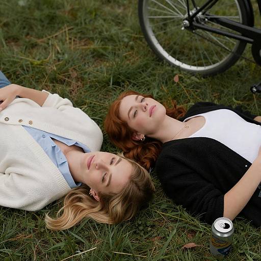 Relaxed Women on Grass with Bicycle