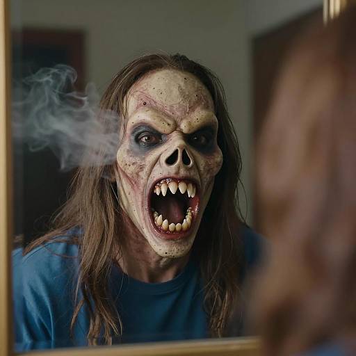 Horror Character with Grotesque Mask and Smoke