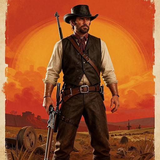 Heroic Outlaw in Frontier Landscape