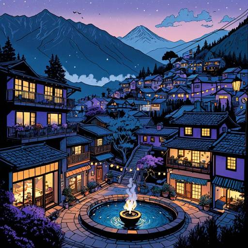 Enchanting Mountain Village at Twilight Illustration