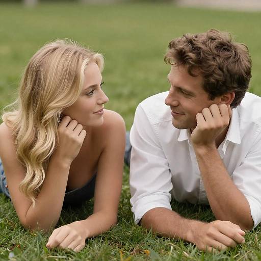 Intimate Couple on Lush Summer Lawn