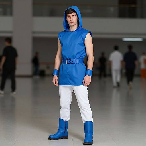 Blue Hooded Male Character Standing