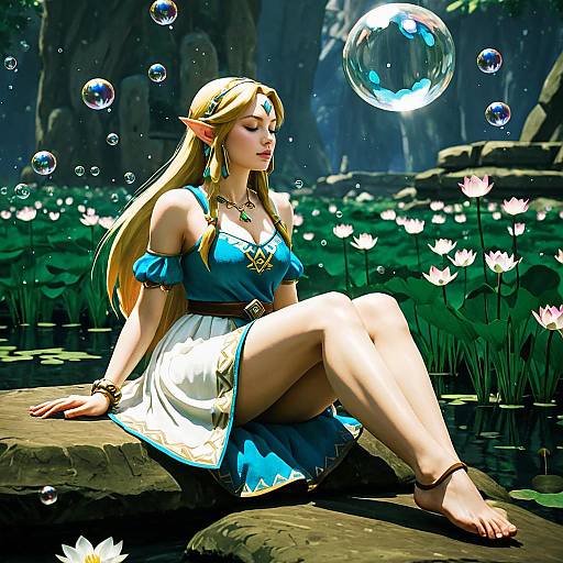 Princess Zelda Sitting in White Dress