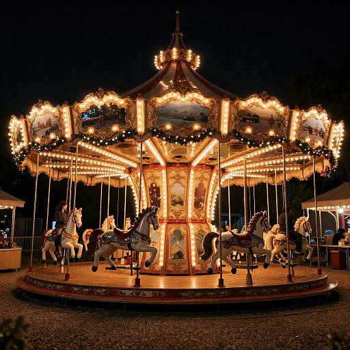 Whimsical Nighttime Vintage Carousel Scene