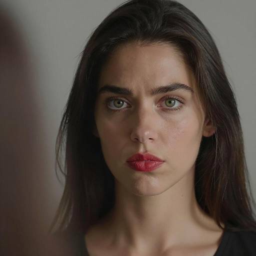 Serious Woman with Green Eyes and Shadows