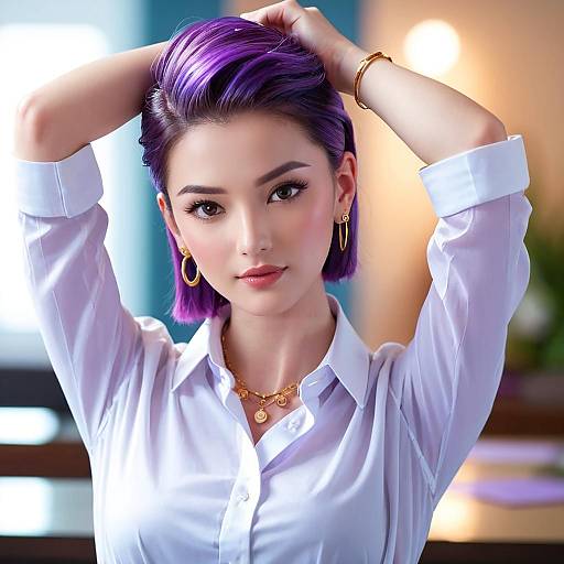 Stylish Purple-Haired Woman Portrait