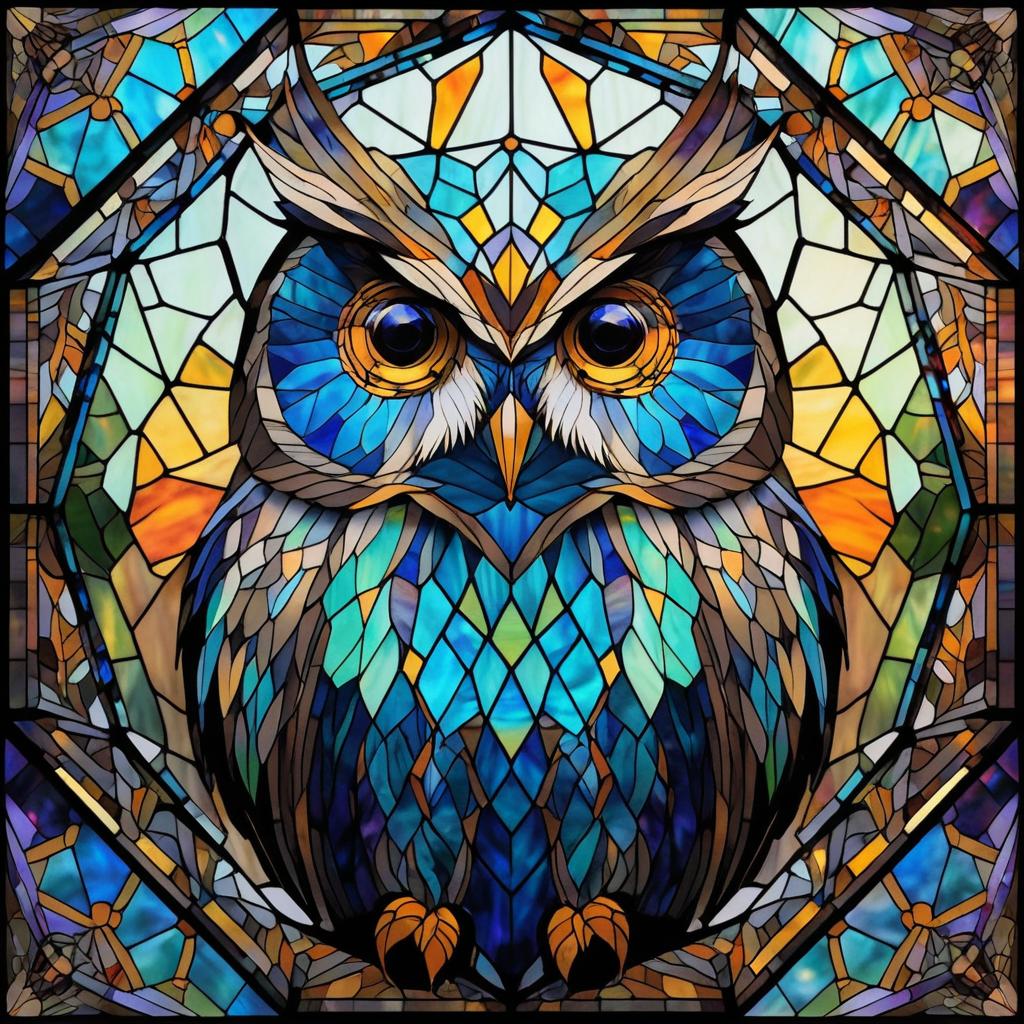 Majestic Owl in Ghibli-Inspired Stained Glass