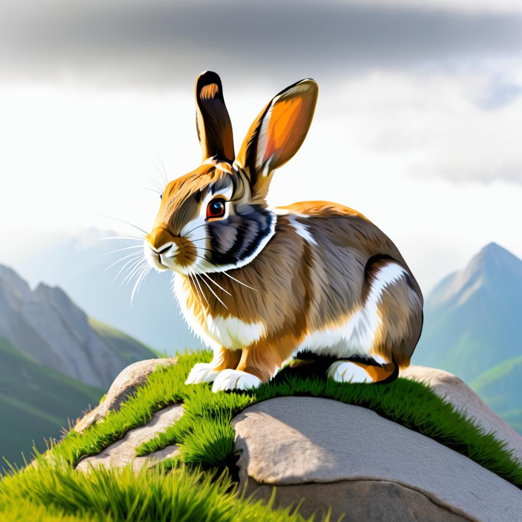 Rabbit Portrait on Mountain Background