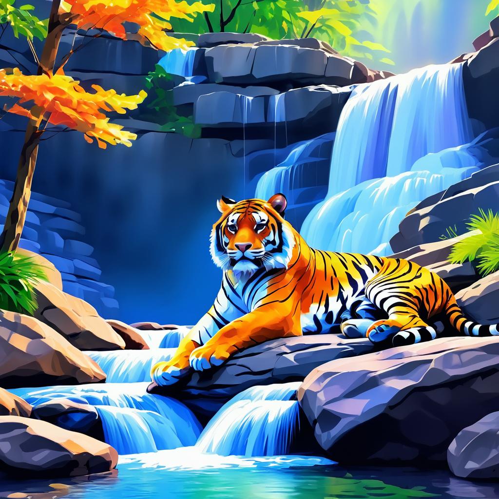 Vivid Tiger by Serene Waterfall