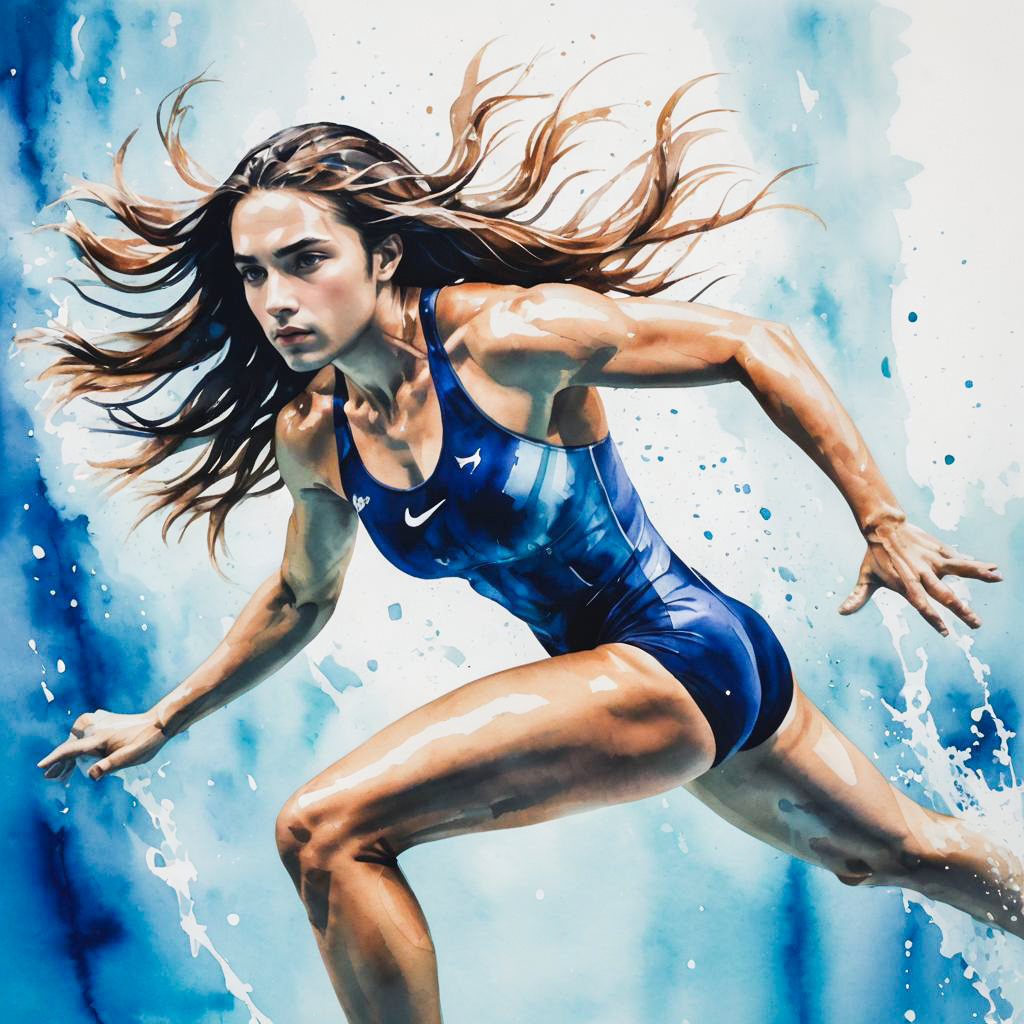 Dynamic Swimmer in Watercolor Elegance