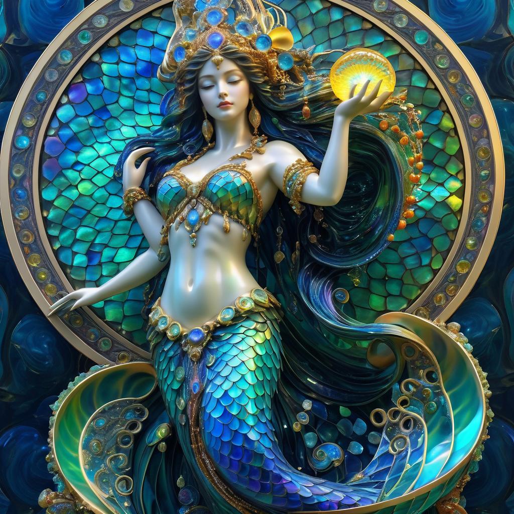 Surreal Mermaid and Greek Statue Art