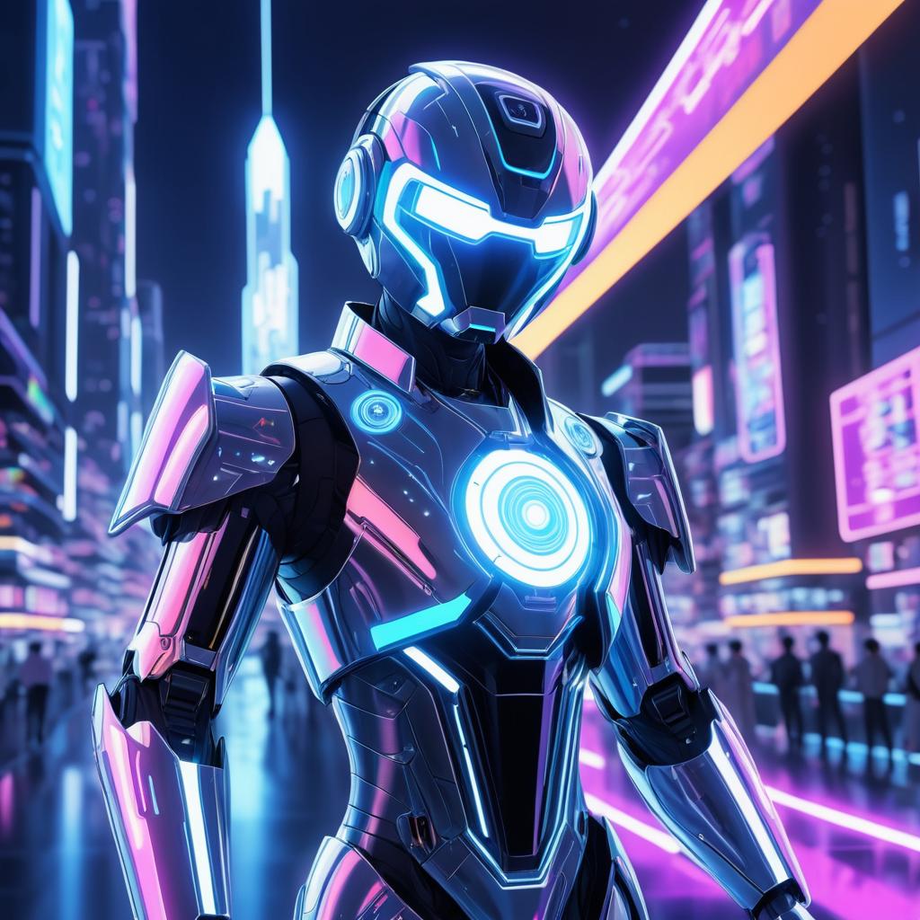 Curious Robot in Futuristic Neon City