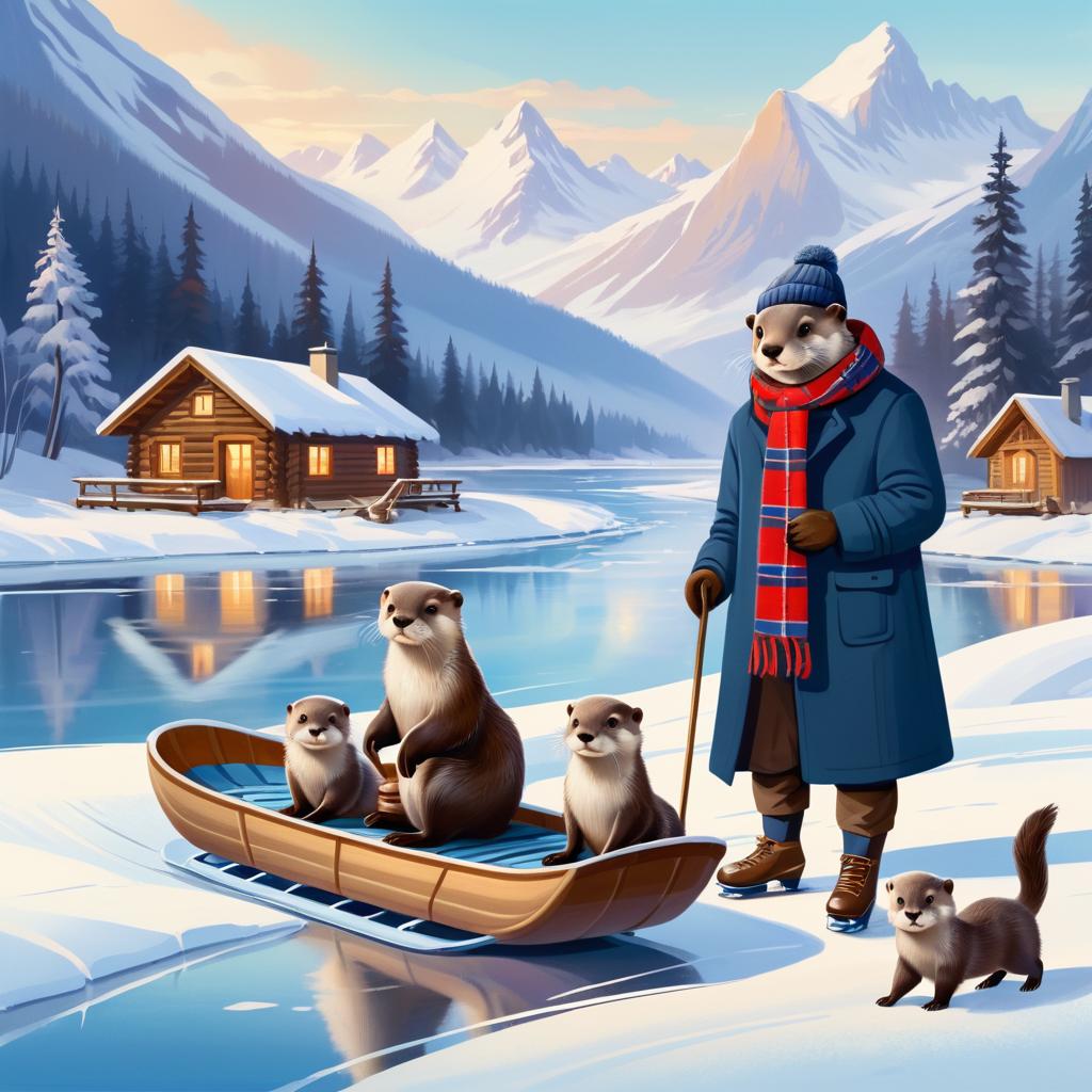 Cozy Otter Family on a Frozen Riverbank