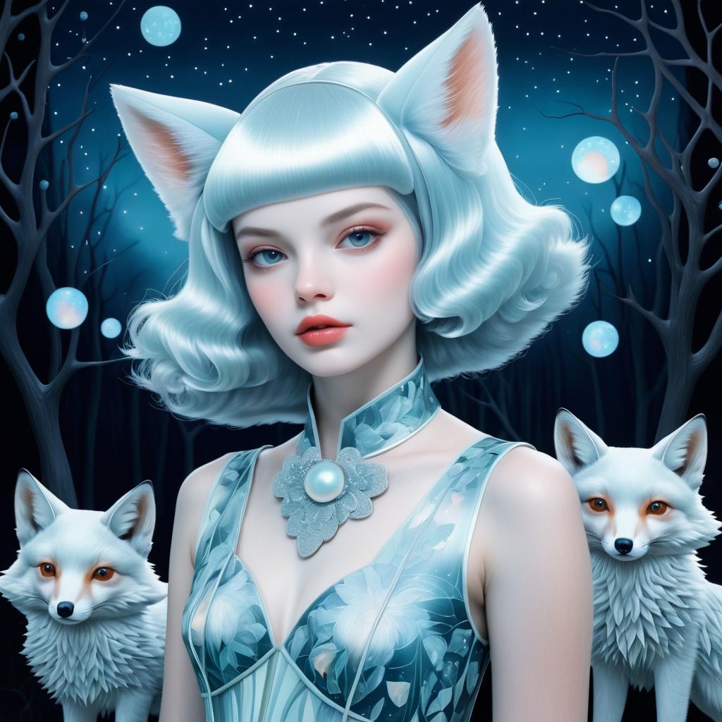 Night Girl with Enchanting Foxes