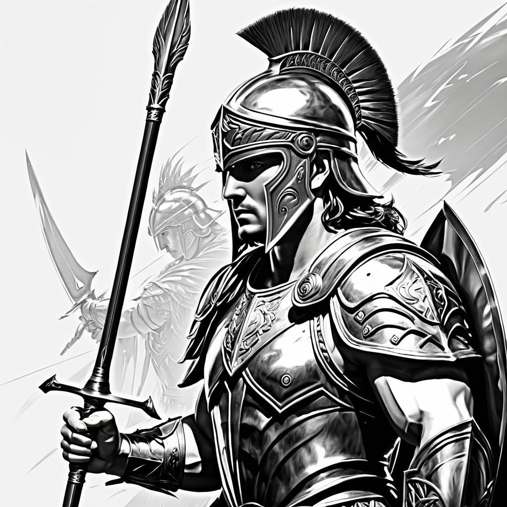 Epic Achilles: Detailed Fantasy Sketch Art