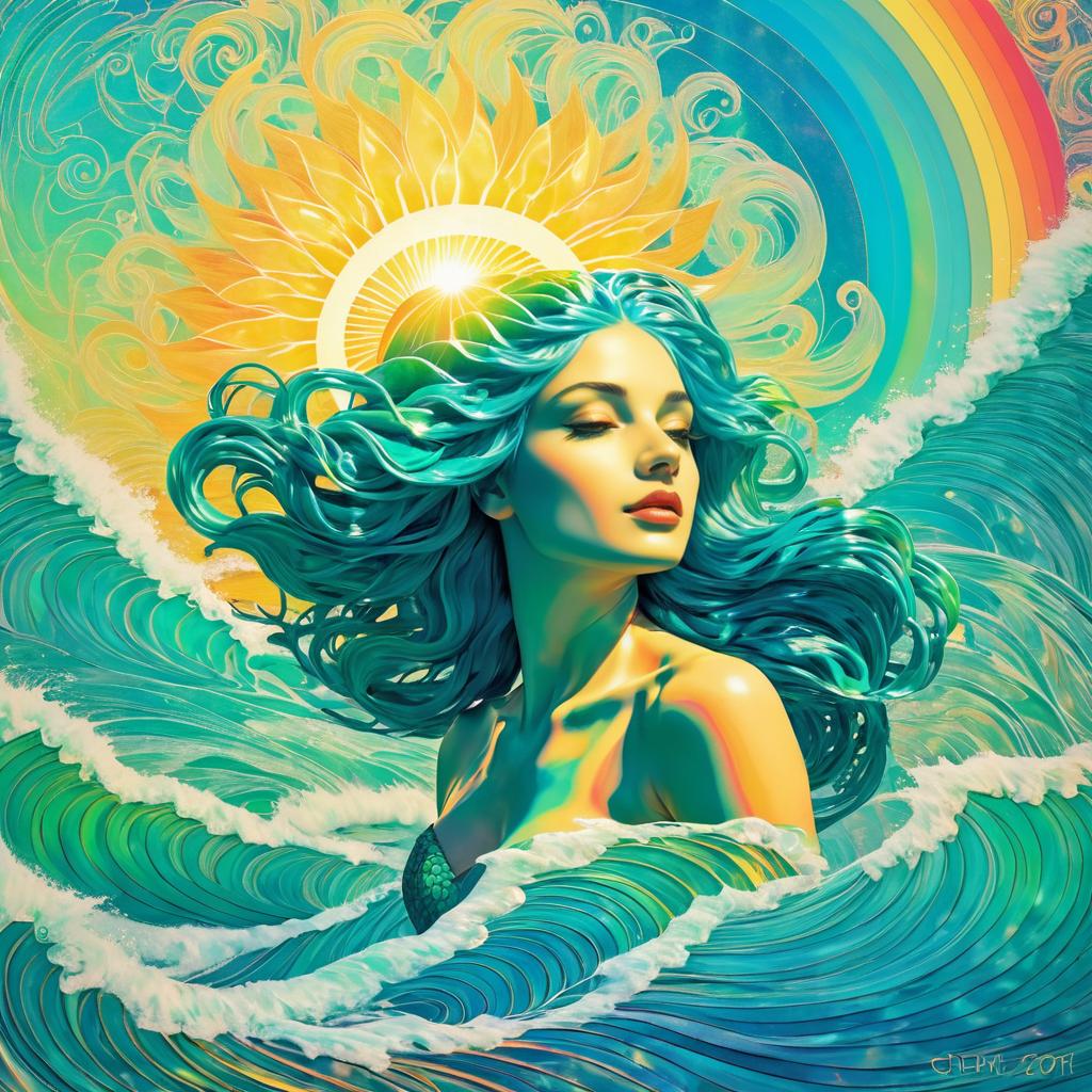 Psychedelic Mermaid Art with Teal Hair