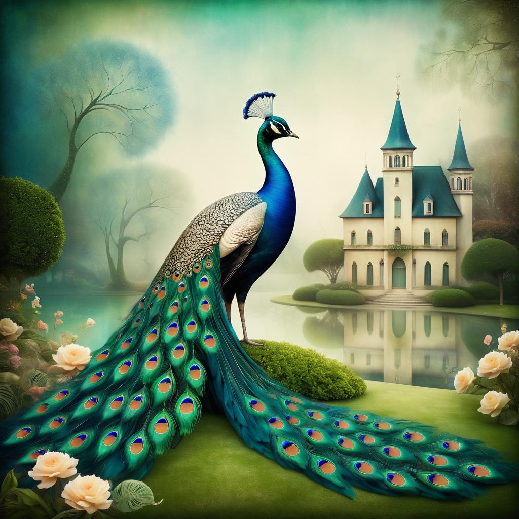 Surreal Peacock in a Dreamlike Garden