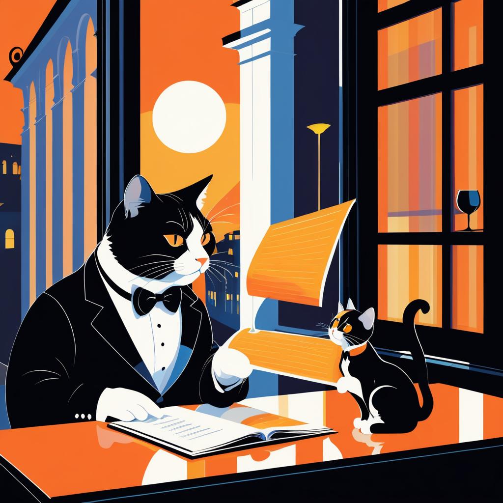 Tuxedo Cat and Kitten at Restaurant