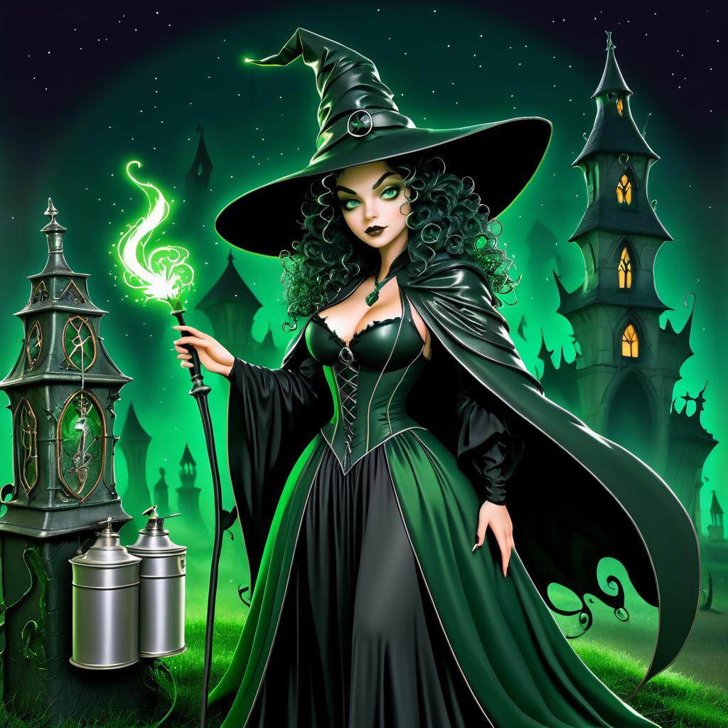 Mystical Witch in Spooky Graveyard Scene