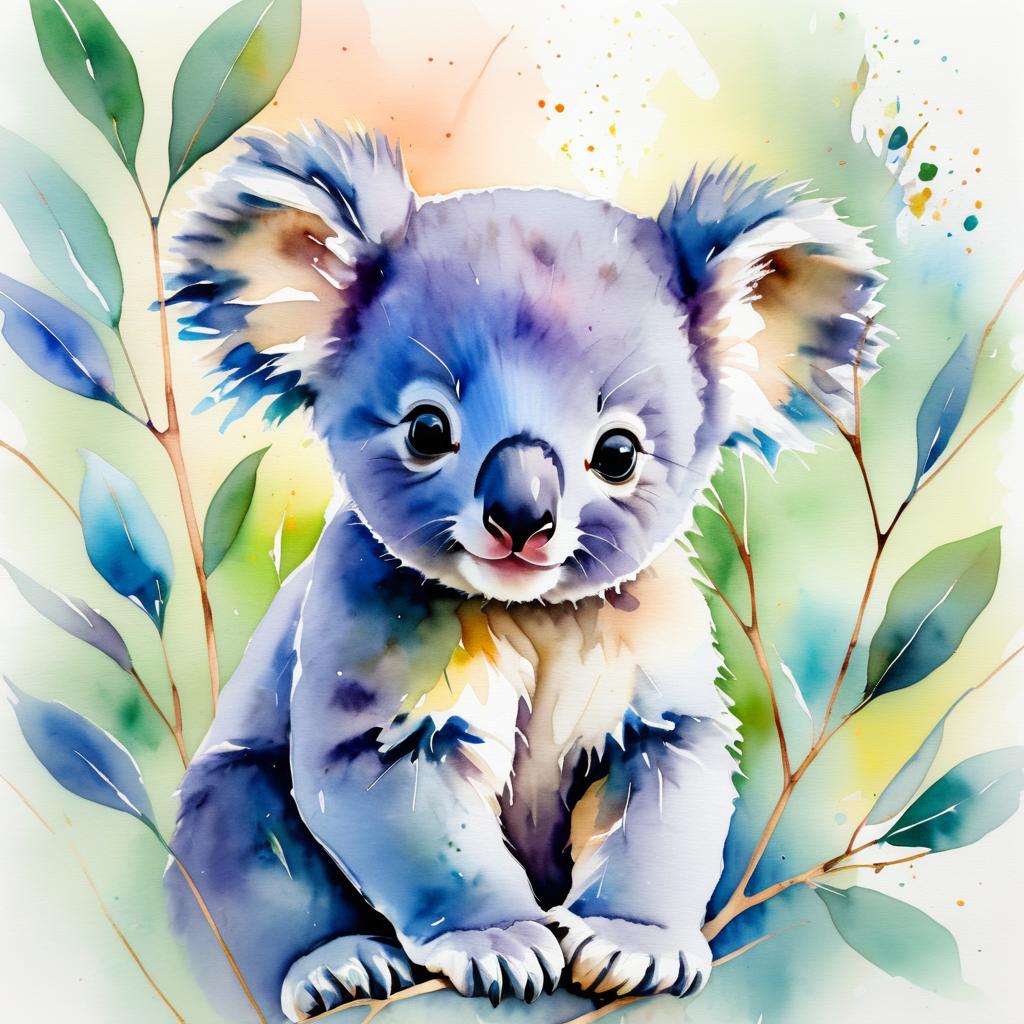 Vibrant Watercolor Baby Koala Artwork