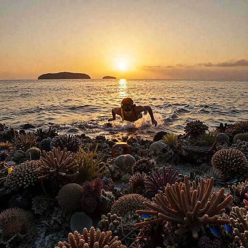 Sunset Snorkeling Over Coral Reefs