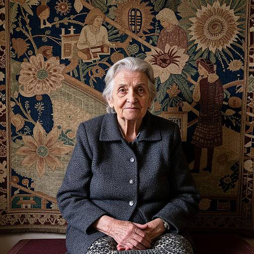 Elderly Woman Amid Life's Tapestry