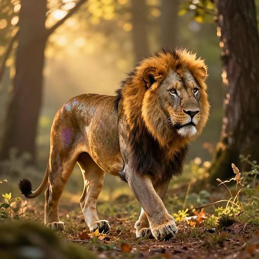 Iridescent Lion in Golden Forest