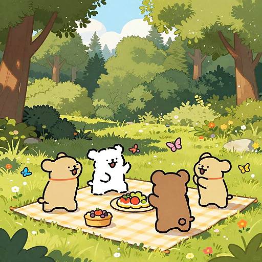 Cartoon Bear Family Picnic Fun