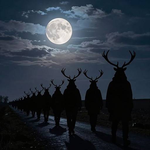 Antlered Silhouettes Moonlit March