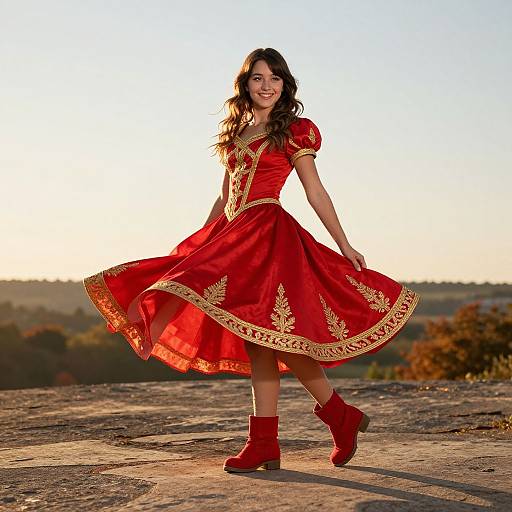 Confident Woman in Festive Red Costume