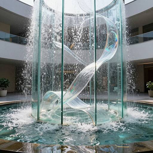 Kinetic Water Sculpture with Glass Panels