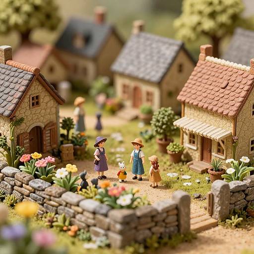 Miniature Lilliputian Village Scene