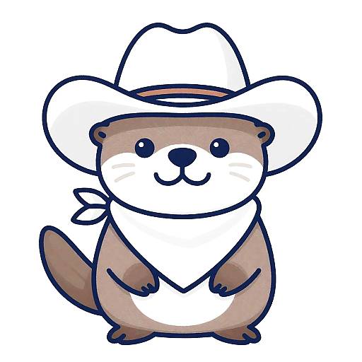 Whimsical Cowboy Otter Line Art