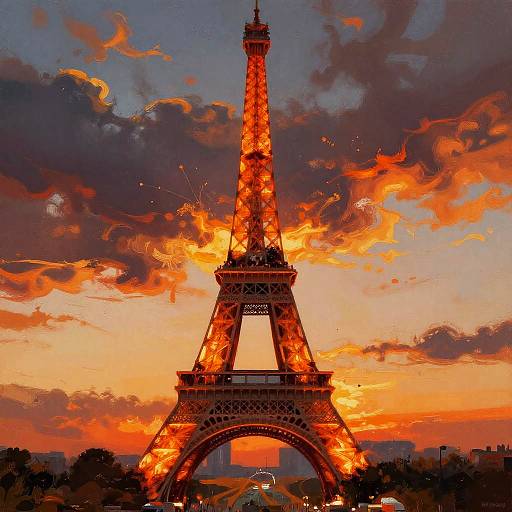 Fiery Impressionist Eiffel Tower Sunset
