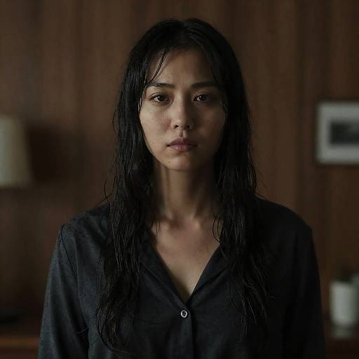 Serious Woman with Dark Wet Hair