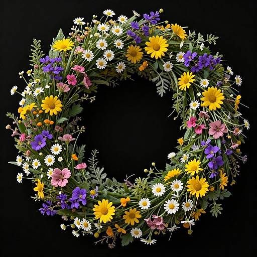 Vibrant Wildflower Wreath on Dark