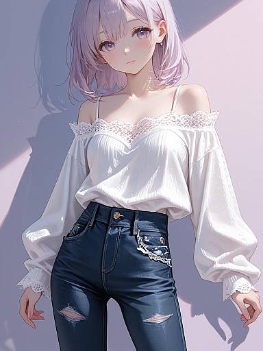 Stylish Girl in Pastel and Denim