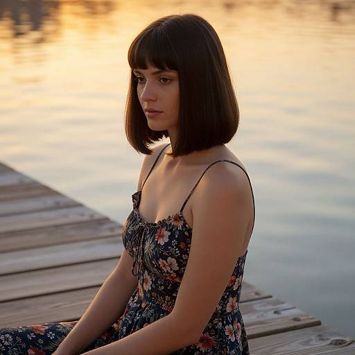 Serene Woman with Bob at Sunset